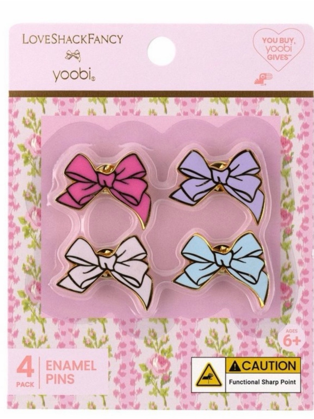 LoveShackFancy Yoobi Enamel Bow Pin Set - Pink, Lavender, White, Light Blue NWT